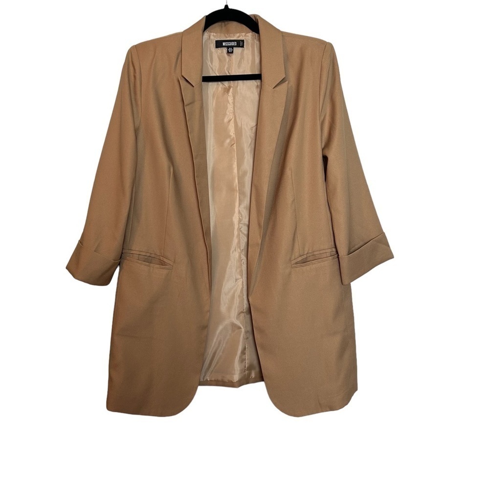 Missguided Oversized Boyfriend Camel Colored Fully Lined Open Front Blazer - Picture 6 of 15